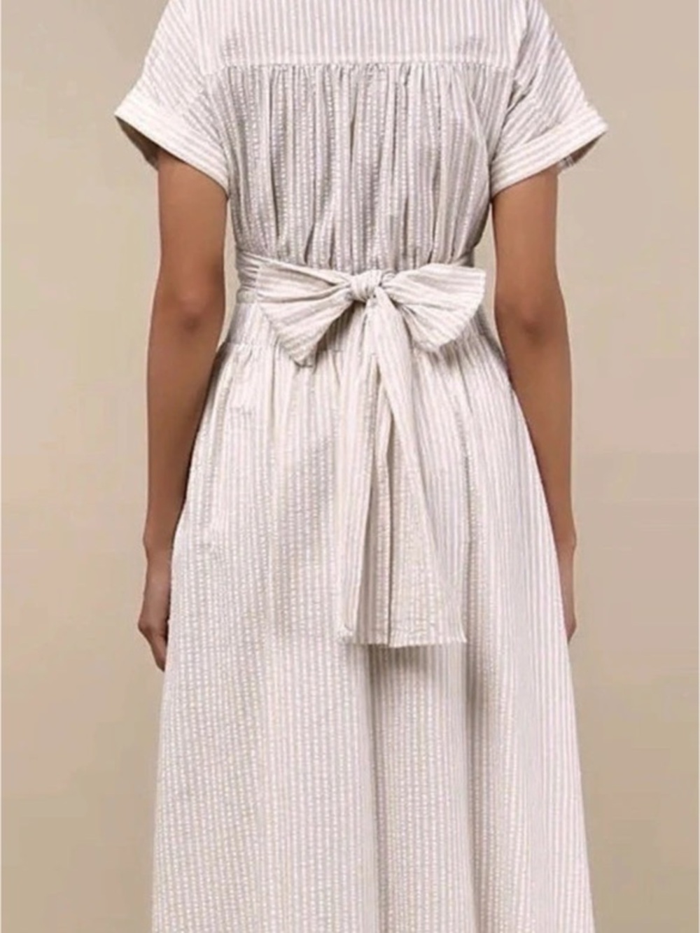 Lulus Striped Midi Dress in White & beige Size Large - Picture 2 of 6